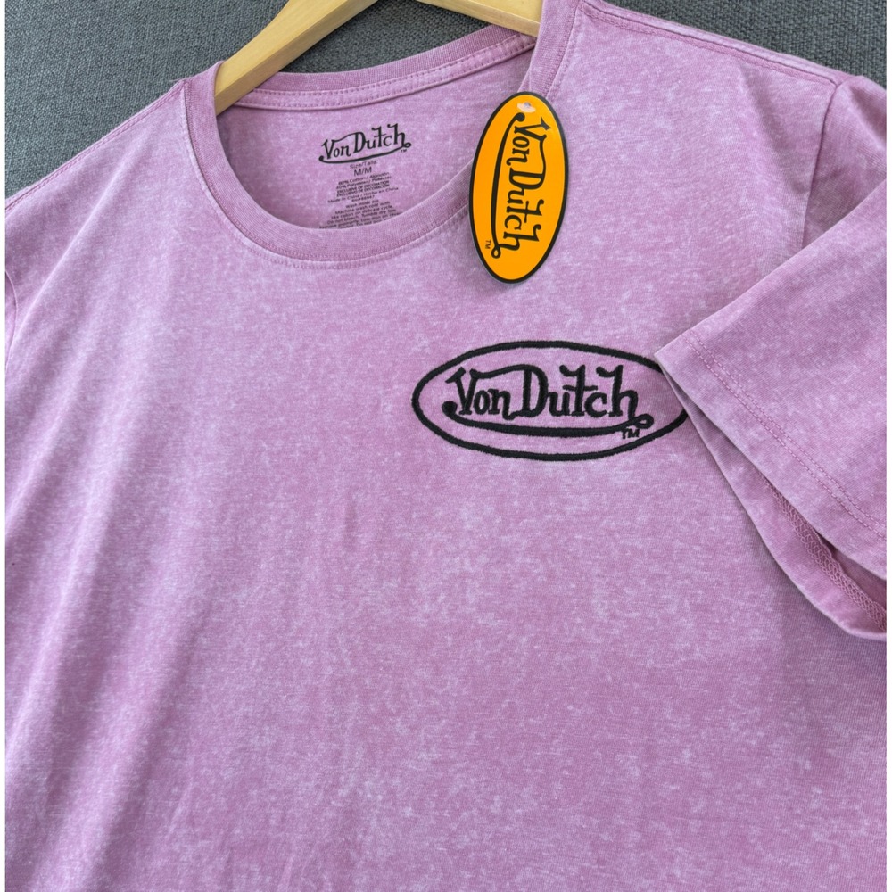 Von Dutch Mens Pink Acid Wash Eagle Rose Graphic T-Shirt Medium NEW